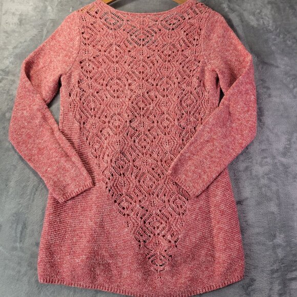 Cato Womens M Knit Sweater Long Sleeve High Low Hem Pink Textured Boho Casual - Picture 7 of 10